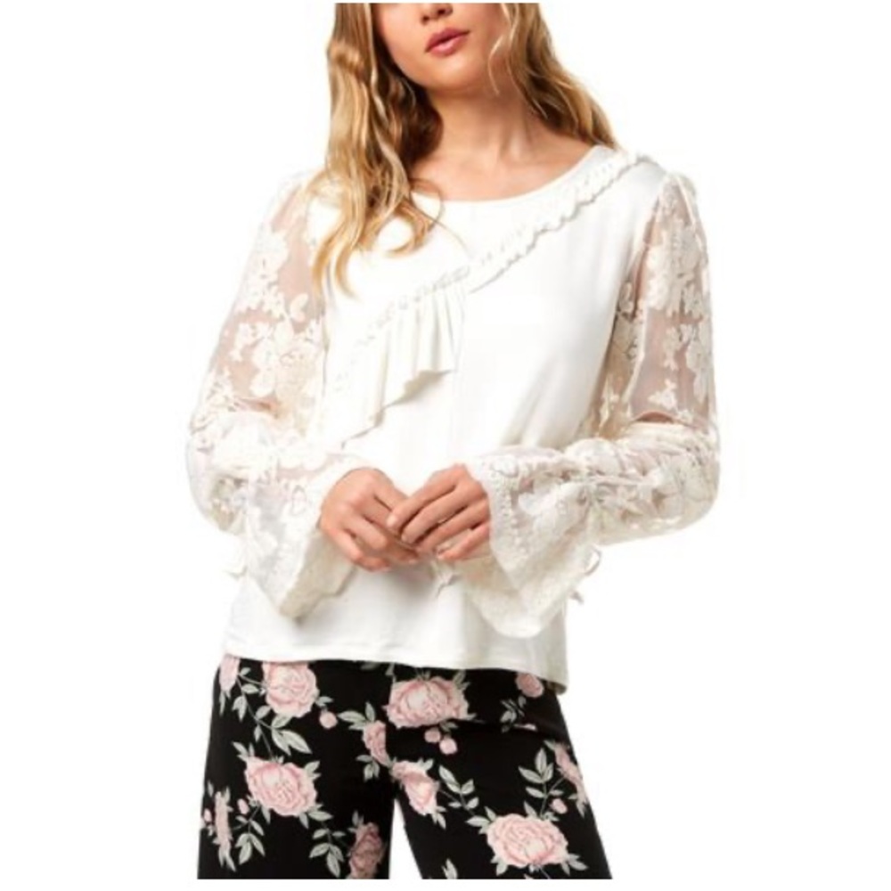 KENSIE Lace Tie-Sleeve Pullover Sweater